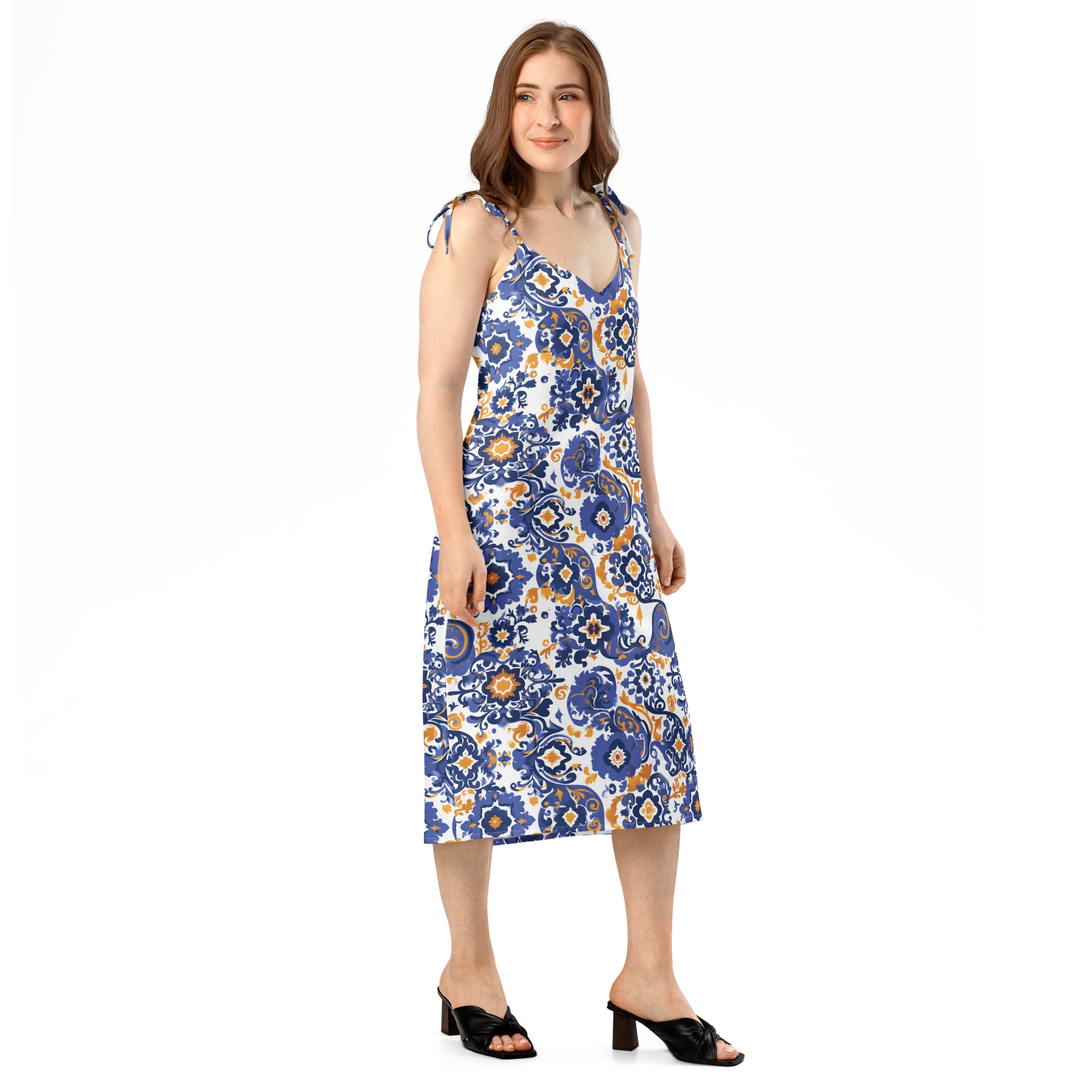 Indigo Gilded Garden on Slip Dress — Right Front
