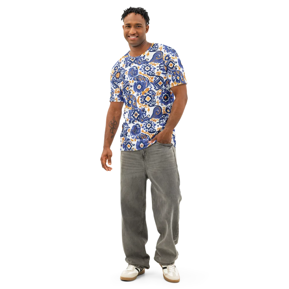 Indigo Gilded Garden on Men's Cotton Crew Neck T-Shirt — Front