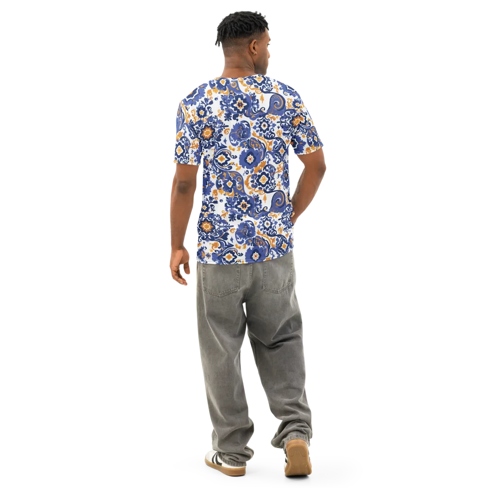 Indigo Gilded Garden on Men's Cotton Crew Neck T-Shirt — Back