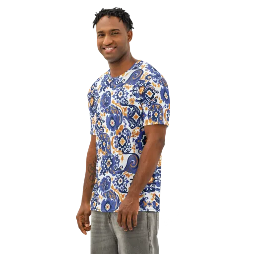 Indigo Gilded Garden on a Men's Cotton Crew Neck T-Shirt