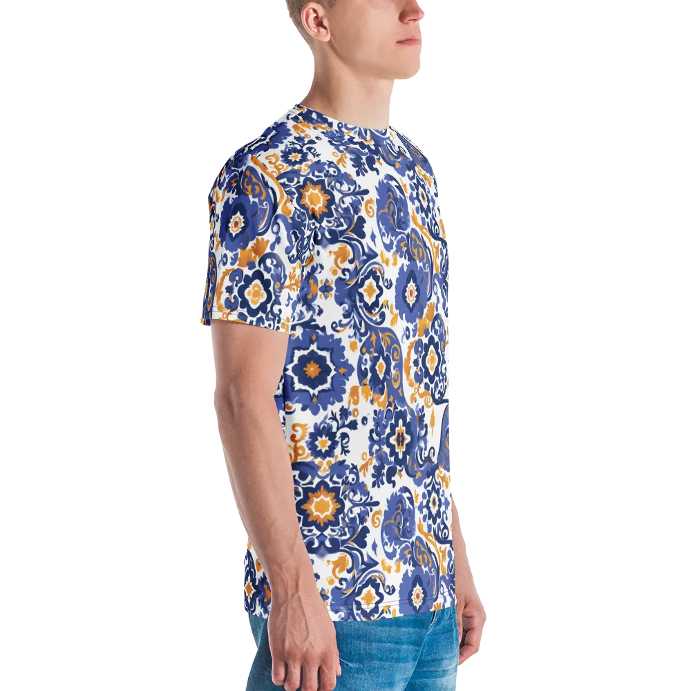Indigo Gilded Garden on Men's Crew Neck T-Shirt — Right