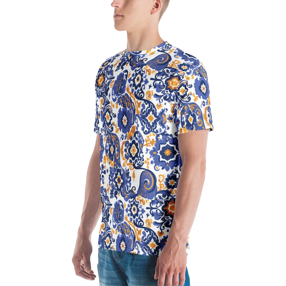 Indigo Gilded Garden on Men's Crew Neck T-Shirt — Left