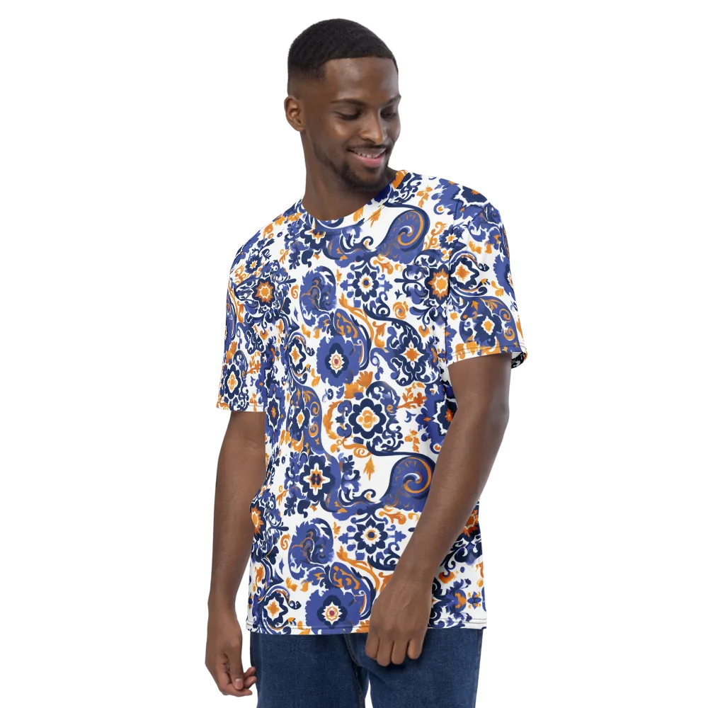 Indigo Gilded Garden on Men's Crew Neck T-Shirt — Left