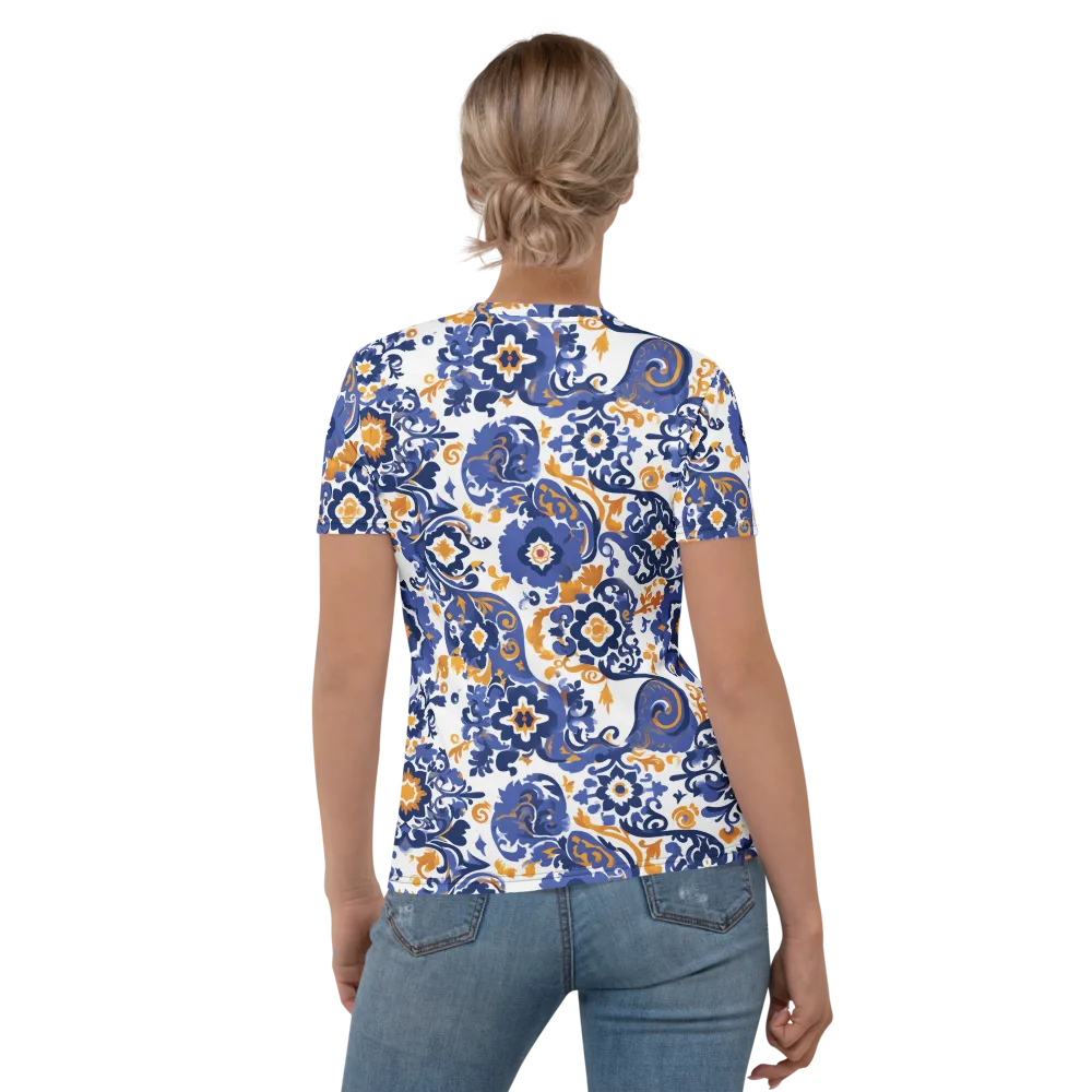 Indigo Gilded Garden on Women's Crew Neck T-Shirt — Back