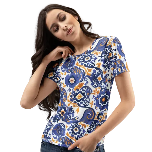 Indigo Gilded Garden on a Women's Crew Neck T-Shirt