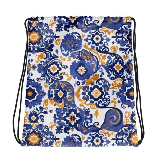 Indigo Gilded Garden on a Drawstring Bag