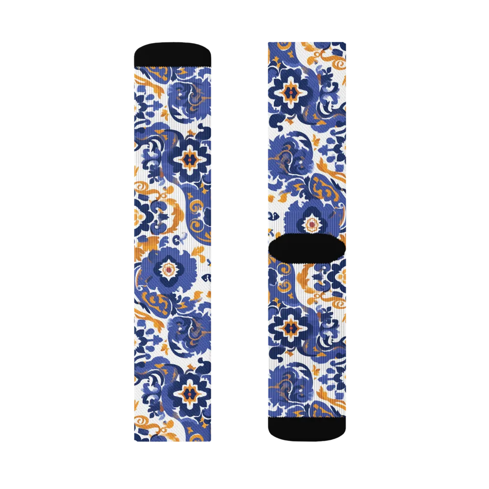 Indigo Gilded Garden on Socks — Left Sock