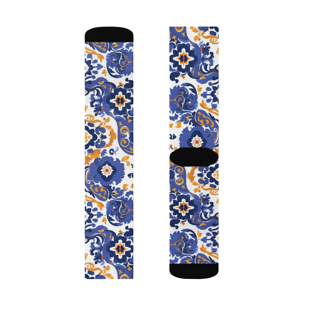 Indigo Gilded Garden on Socks — Right Sock