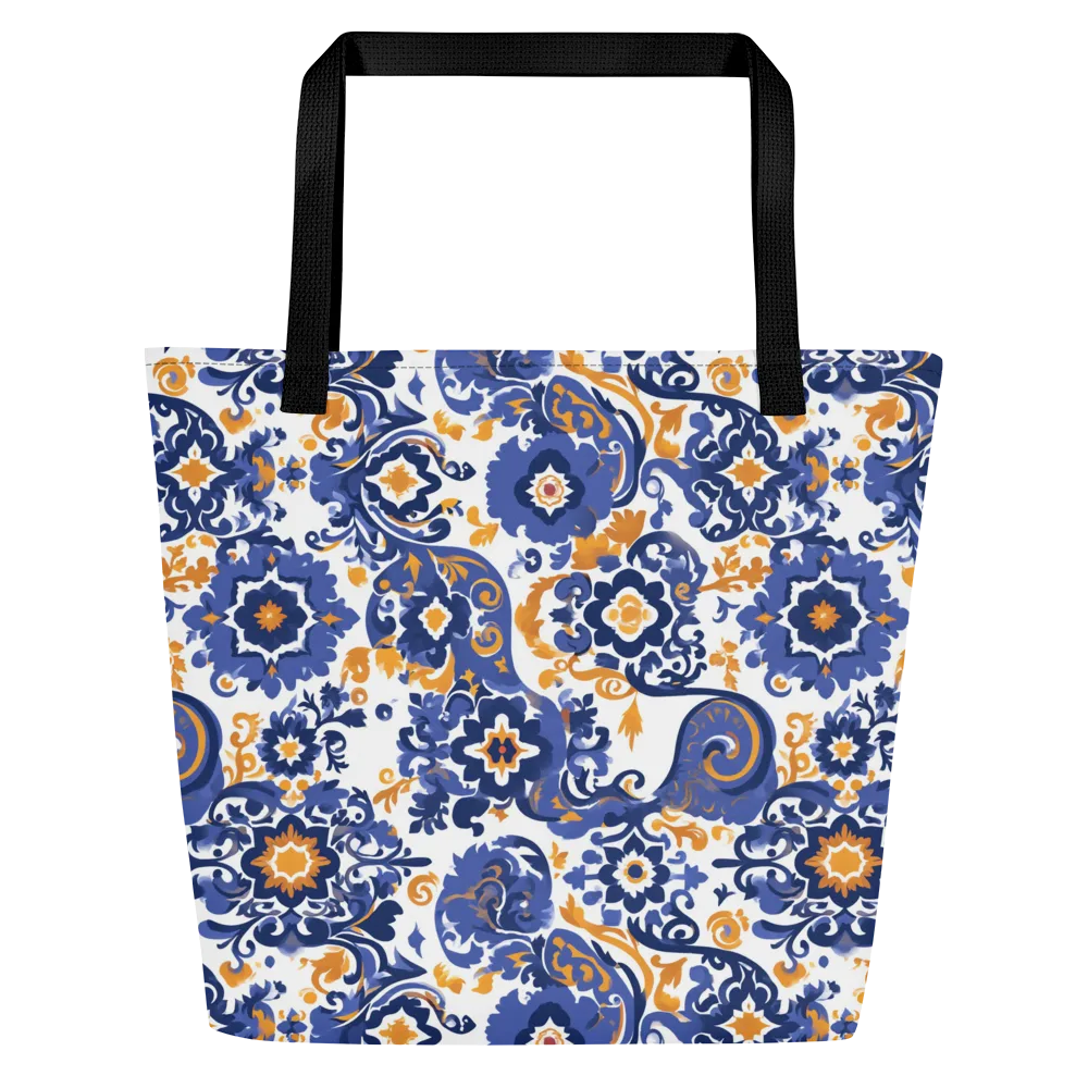 Indigo Gilded Garden on Large Tote Bag W/ Pocket — Front