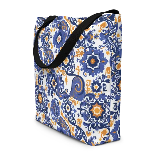 Indigo Gilded Garden on a Large Tote Bag W/ Pocket