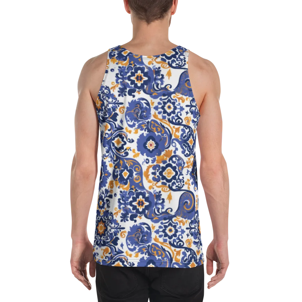 Indigo Gilded Garden on Men's Tank Top — Back