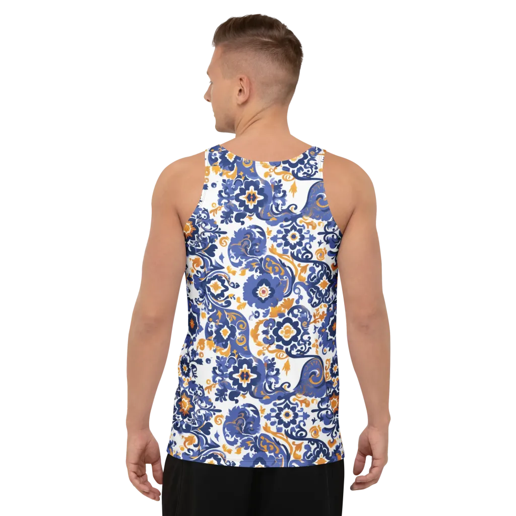 Indigo Gilded Garden on Men's Tank Top — Back