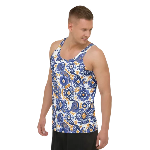Indigo Gilded Garden on a Men's Tank Top