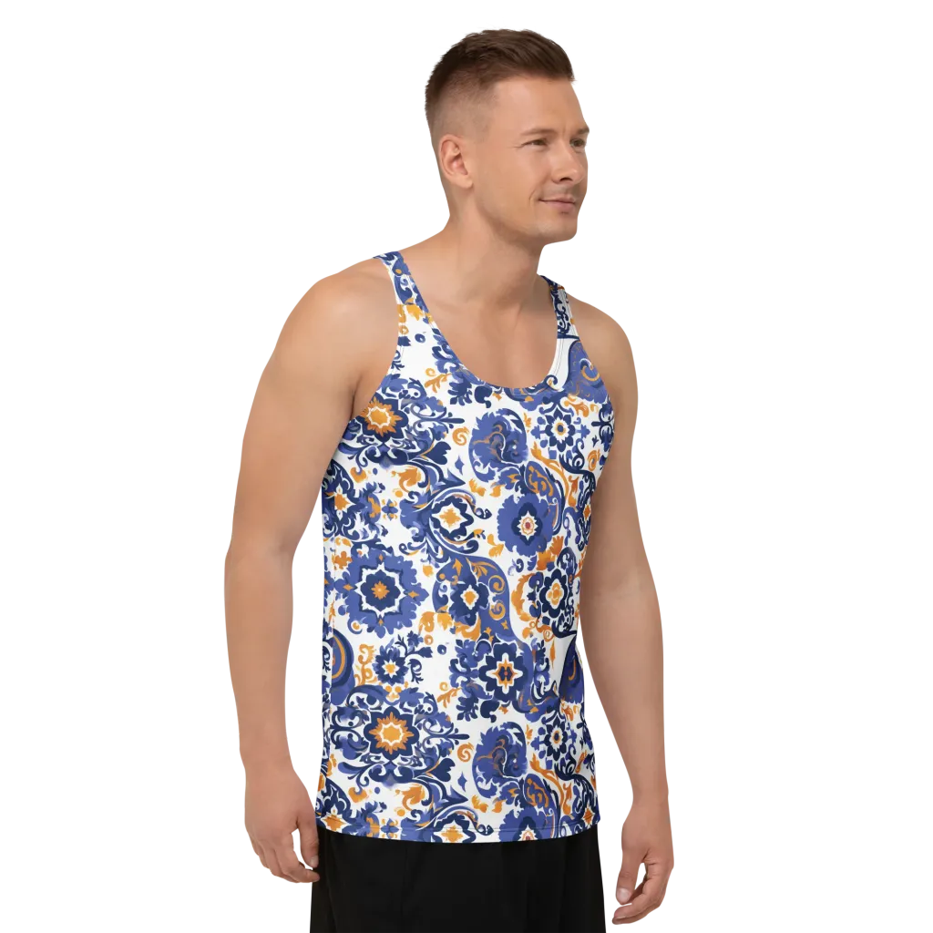 Indigo Gilded Garden on Men's Tank Top — Right Front