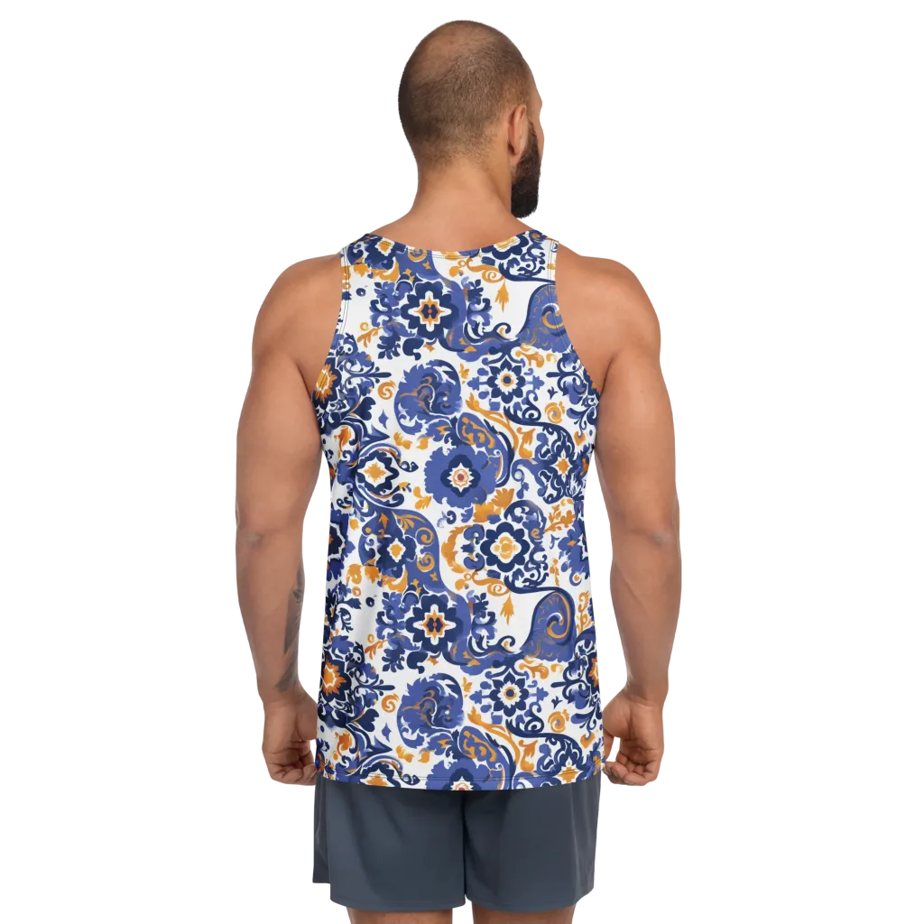 Indigo Gilded Garden on Men's Tank Top — Back