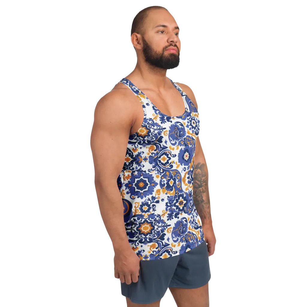 Indigo Gilded Garden on Men's Tank Top — Right Front