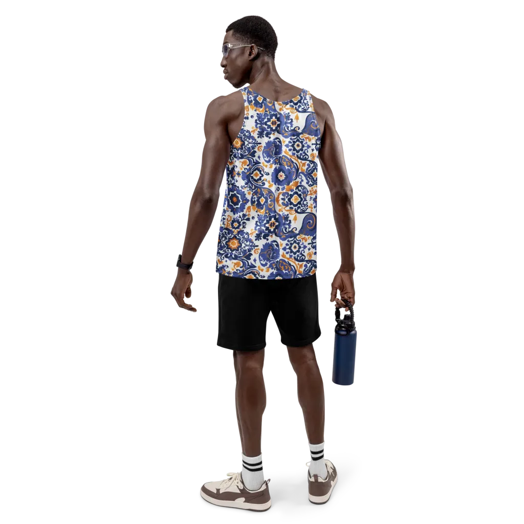 Indigo Gilded Garden on Men's Tank Top — Back