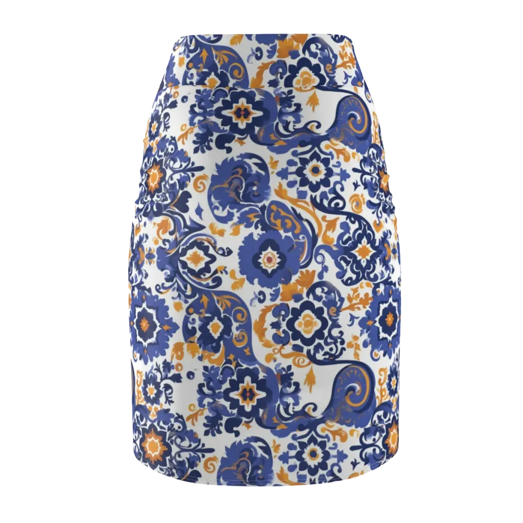 Indigo Gilded Garden on Pencil Skirt — Back