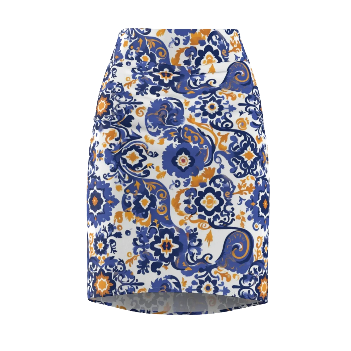 Indigo Gilded Garden on Pencil Skirt — Front