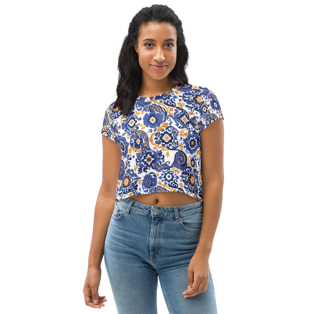 Indigo Gilded Garden on Crop Tee — Front
