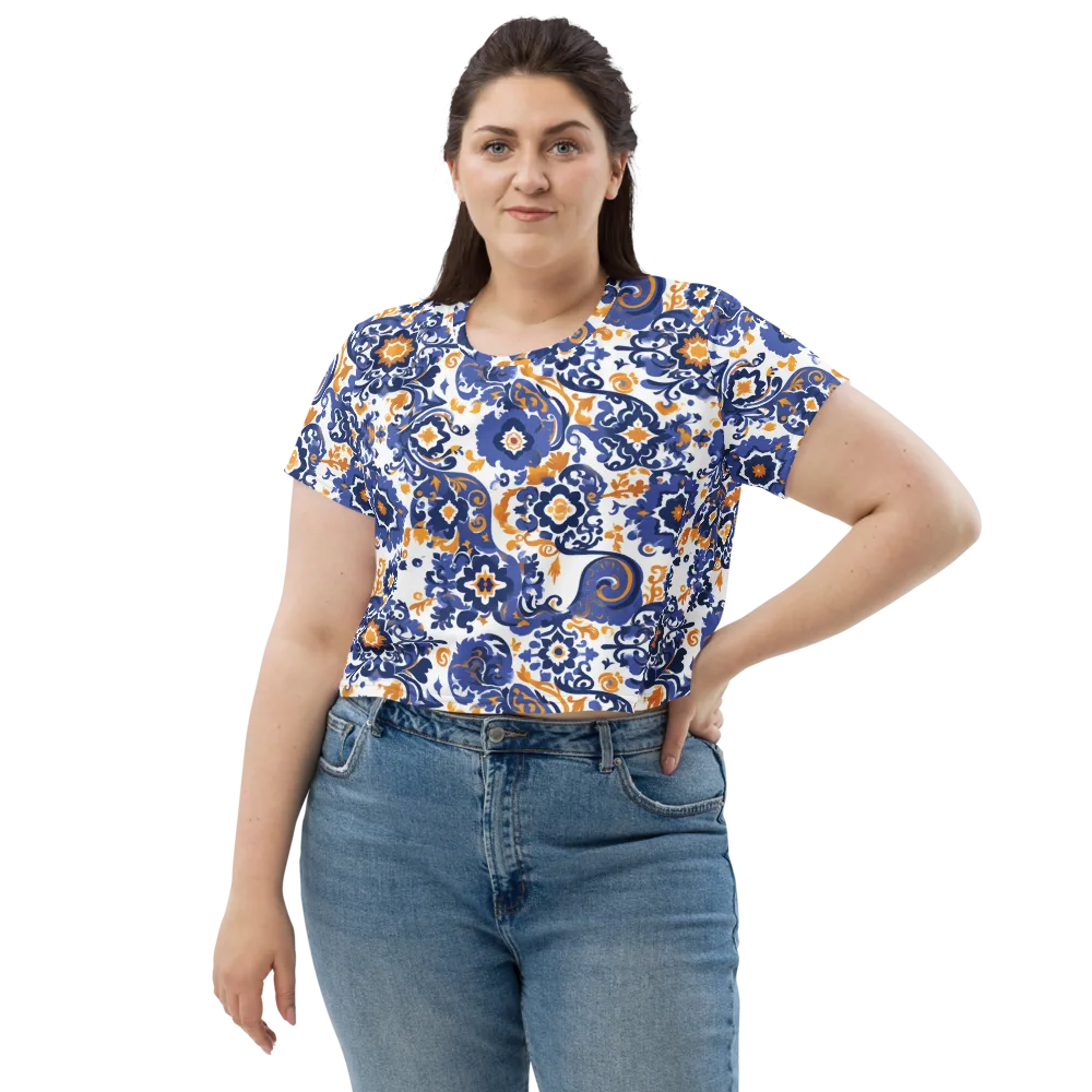 Indigo Gilded Garden on Crop Tee — Front