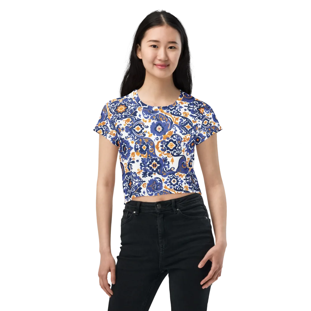 Indigo Gilded Garden on Crop Tee — Front