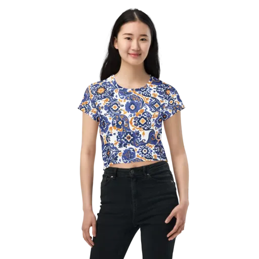 Indigo Gilded Garden on a Crop Tee