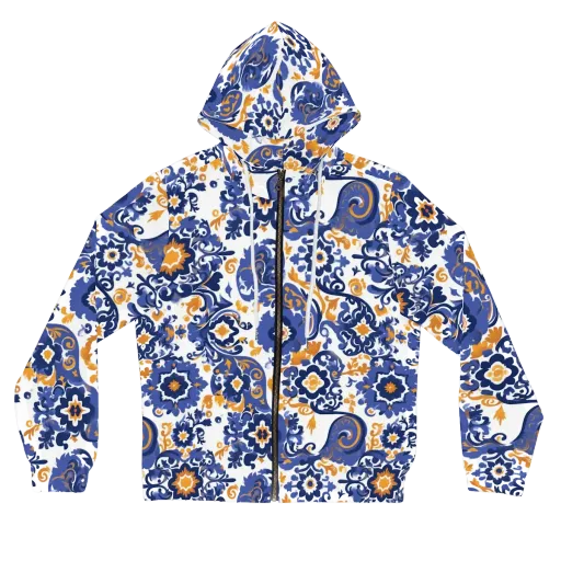 Indigo Gilded Garden on a Women's Full-Zip Hoodie