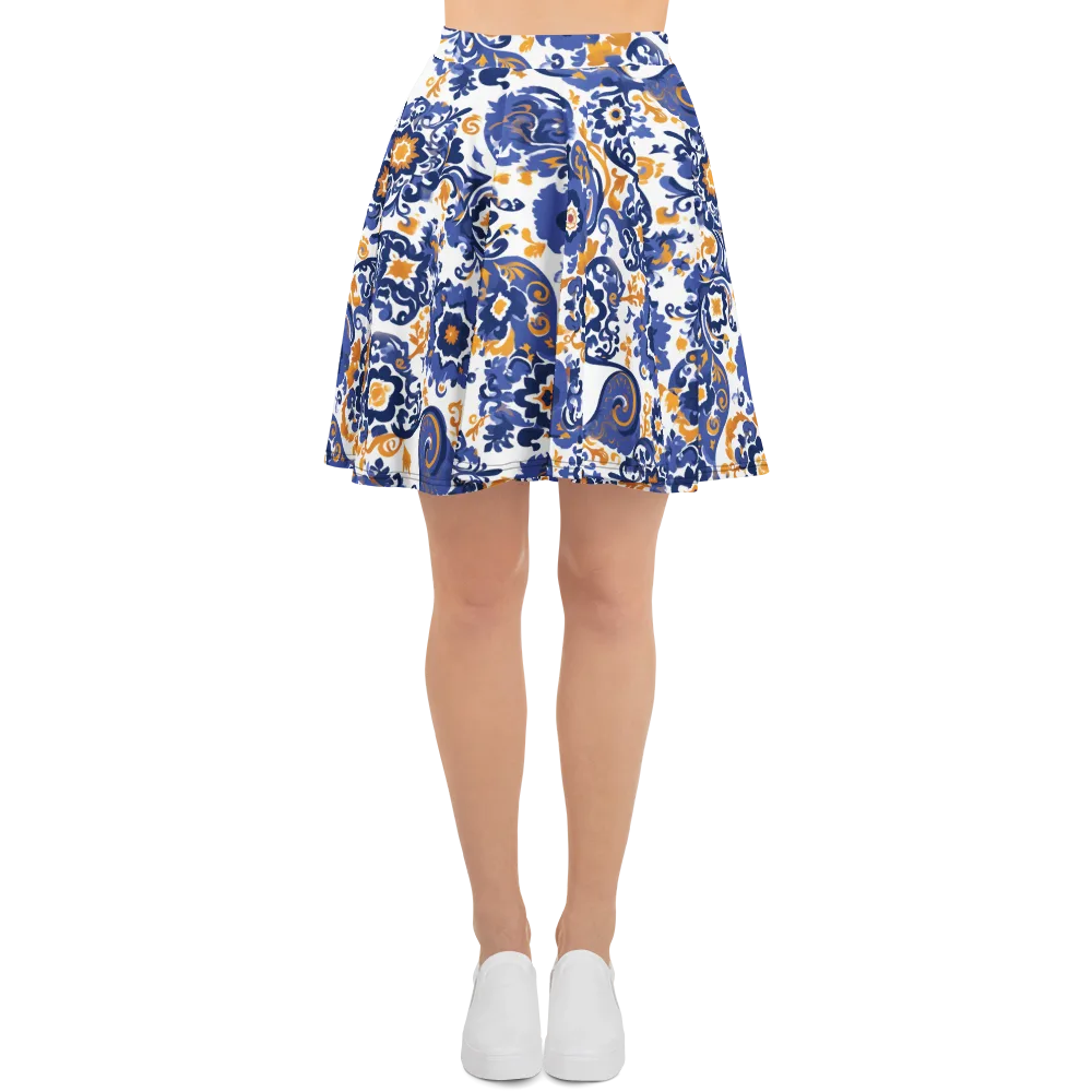 Indigo Gilded Garden on Skater Skirt — Front