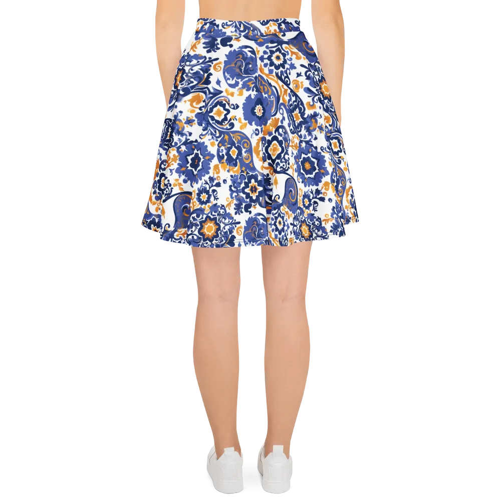 Indigo Gilded Garden on Skater Skirt — Back