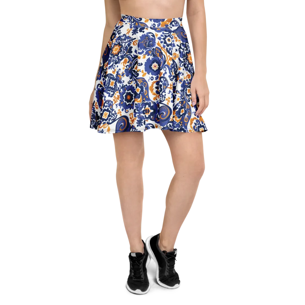 Indigo Gilded Garden on Skater Skirt — Front
