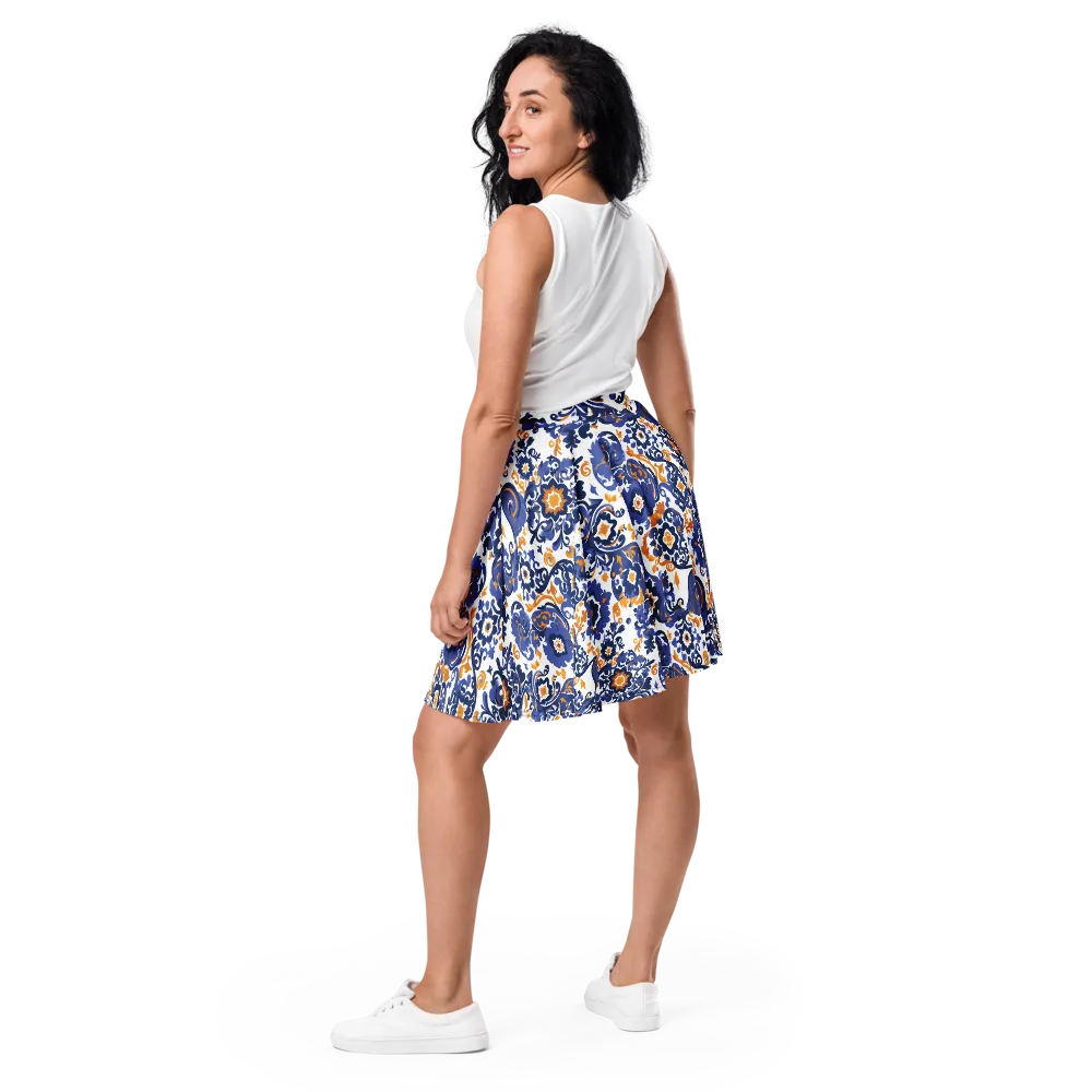 Indigo Gilded Garden on Skater Skirt — Back
