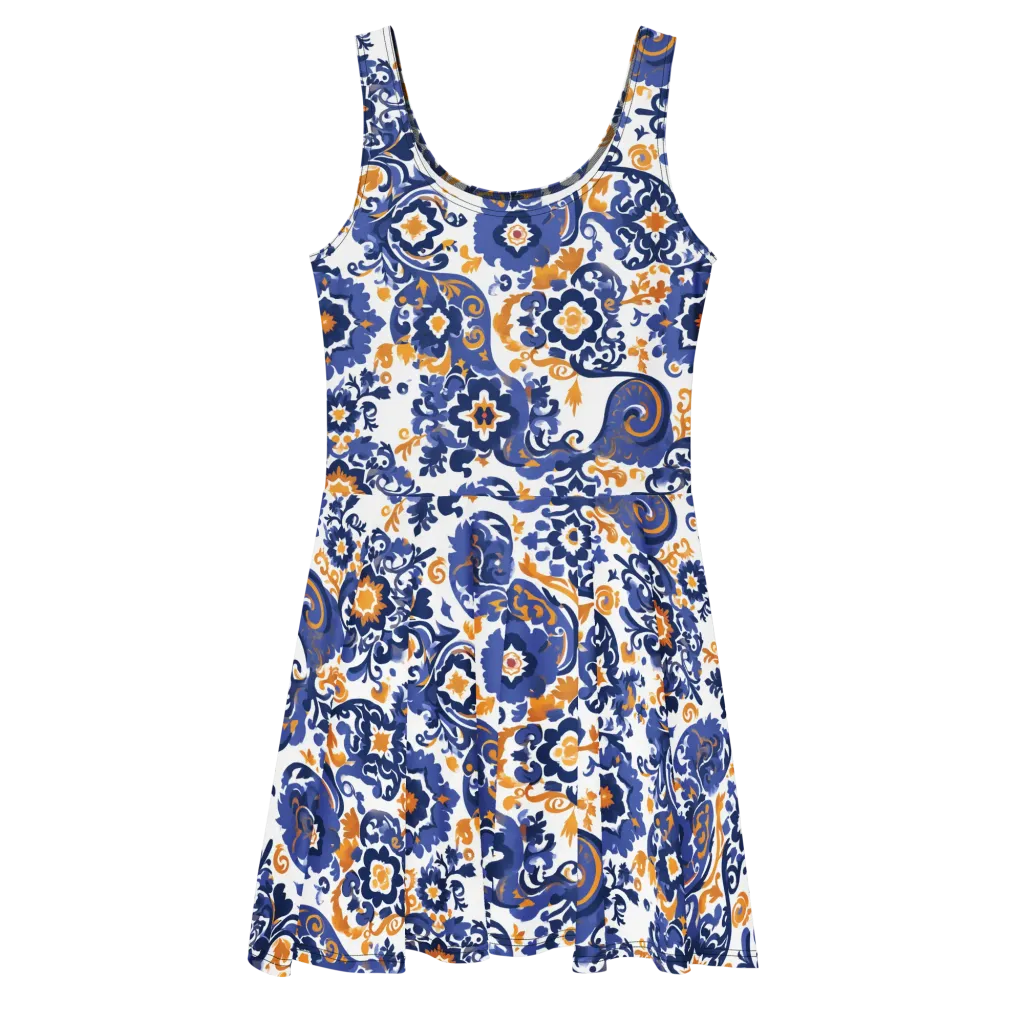 Indigo Gilded Garden on Skater Dress — Front