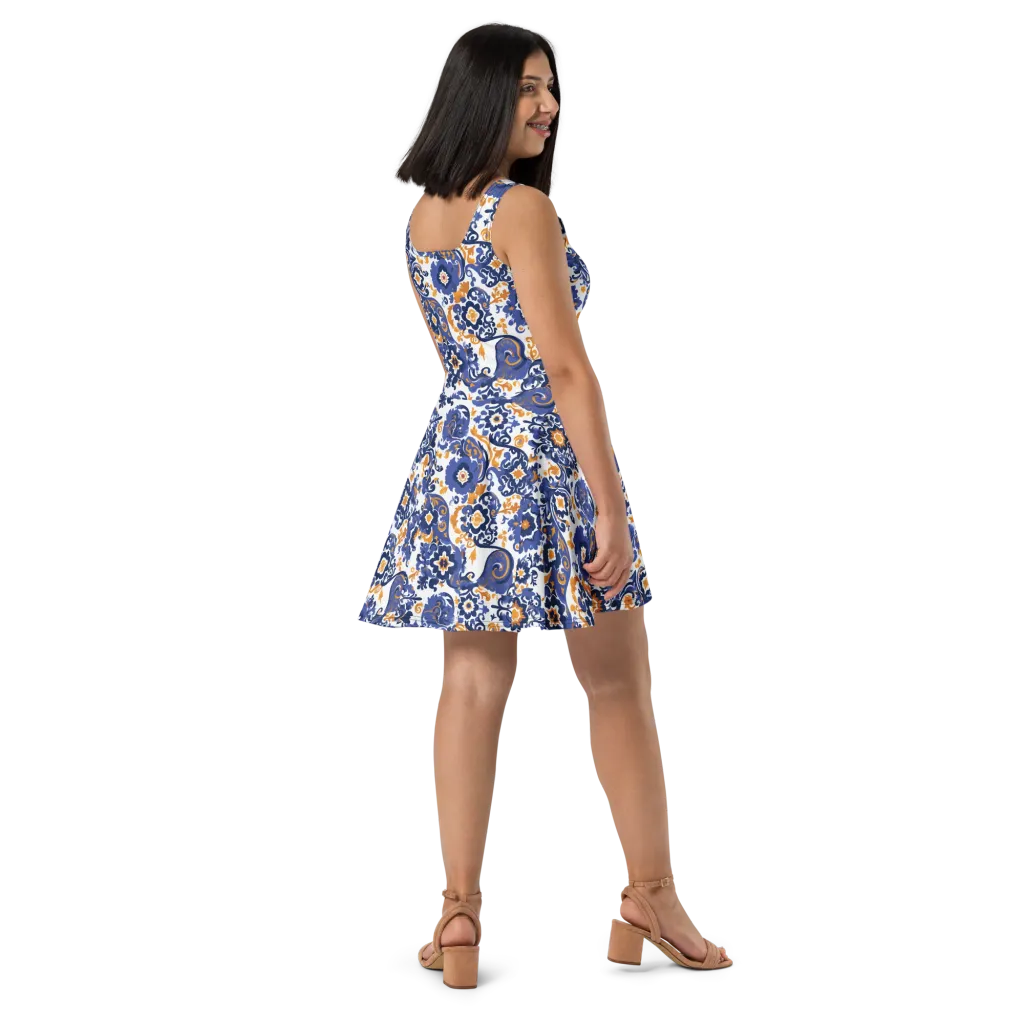 Indigo Gilded Garden on Skater Dress — Right