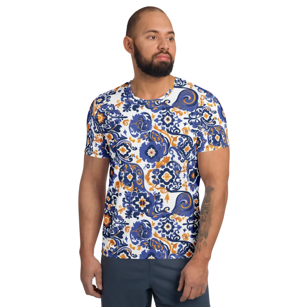 Indigo Gilded Garden on Men's Athletic T-Shirt — Front