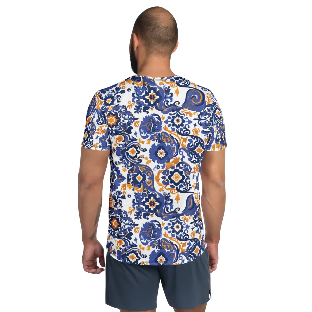 Indigo Gilded Garden on Men's Athletic T-Shirt — Back