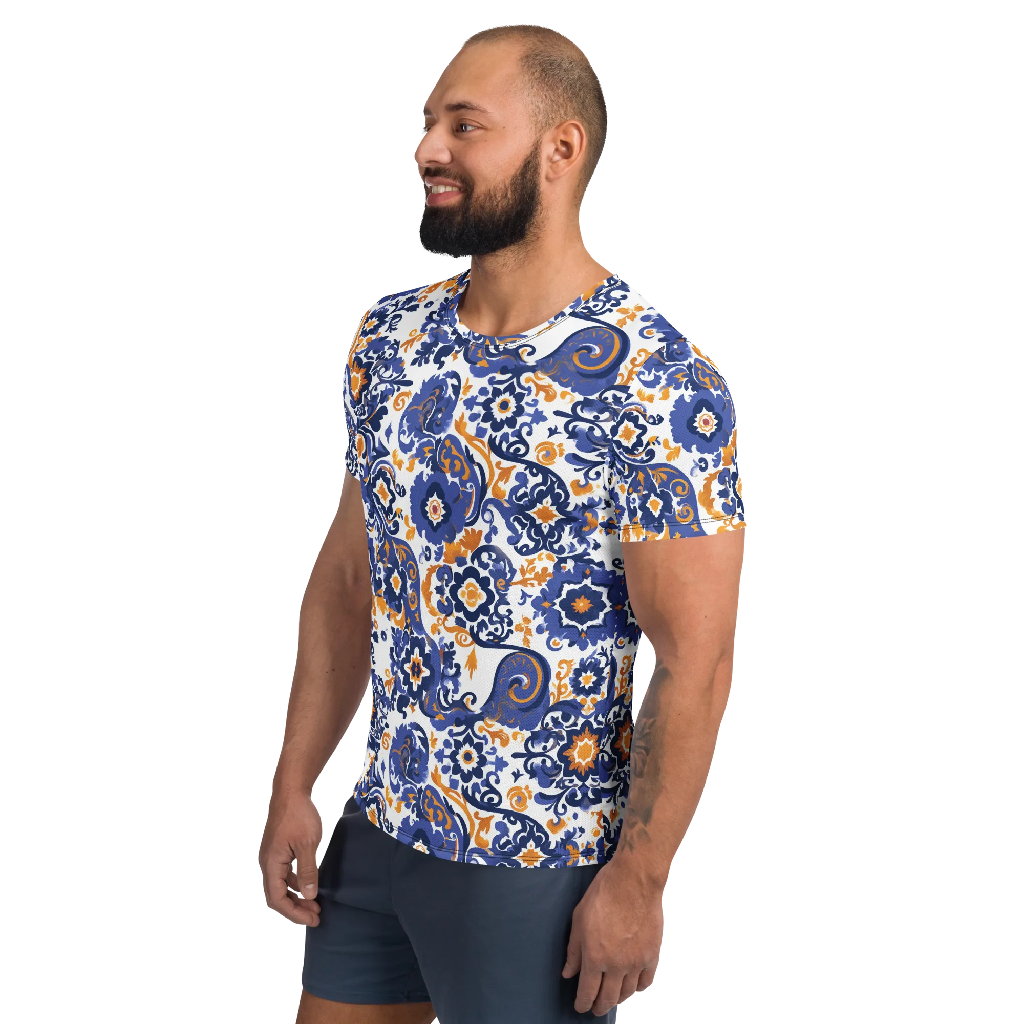 Indigo Gilded Garden on Men's Athletic T-Shirt — Left
