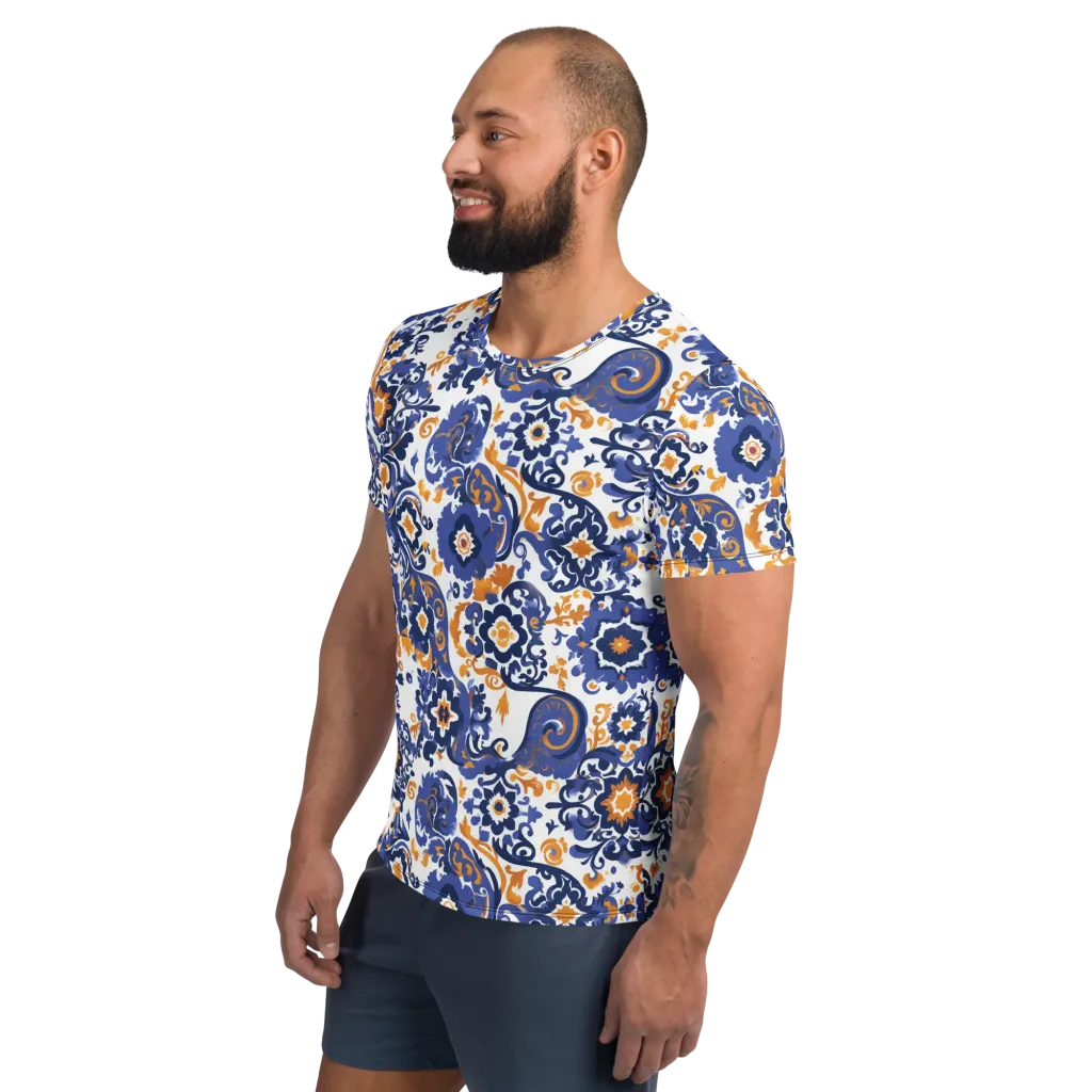 Indigo Gilded Garden on Men's Athletic T-Shirt — Left