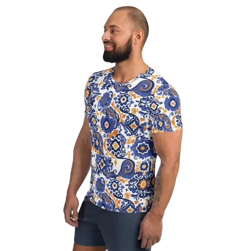 Indigo Gilded Garden on a Men's Athletic T-Shirt