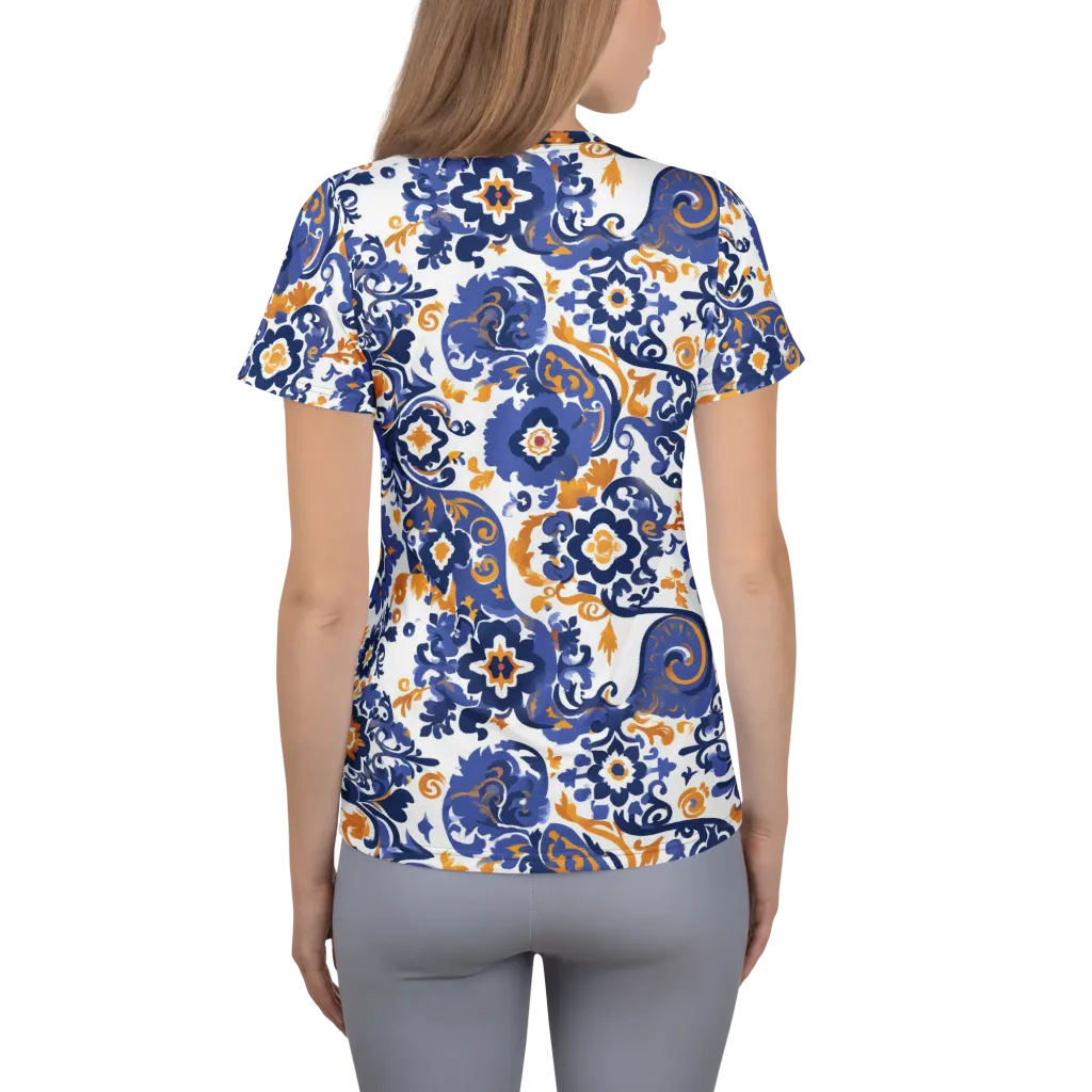 Indigo Gilded Garden on Women's Athletic T-Shirt — Back