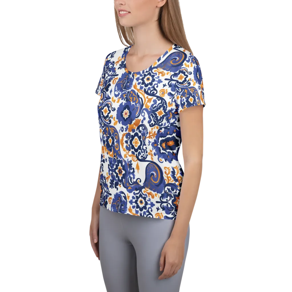 Indigo Gilded Garden on Women's Athletic T-Shirt — Left