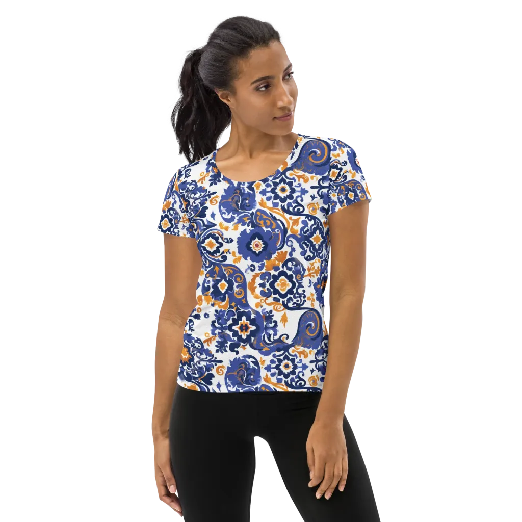 Indigo Gilded Garden on Women's Athletic T-Shirt — Front
