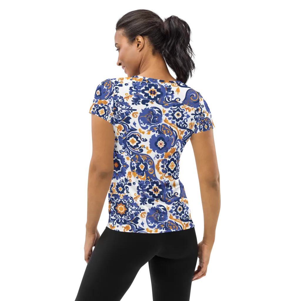 Indigo Gilded Garden on Women's Athletic T-Shirt — Back