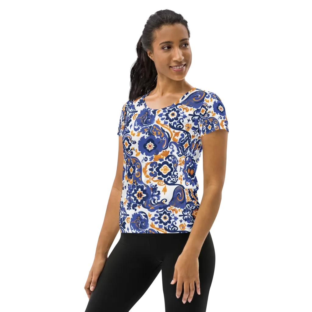 Indigo Gilded Garden on Women's Athletic T-Shirt — Left