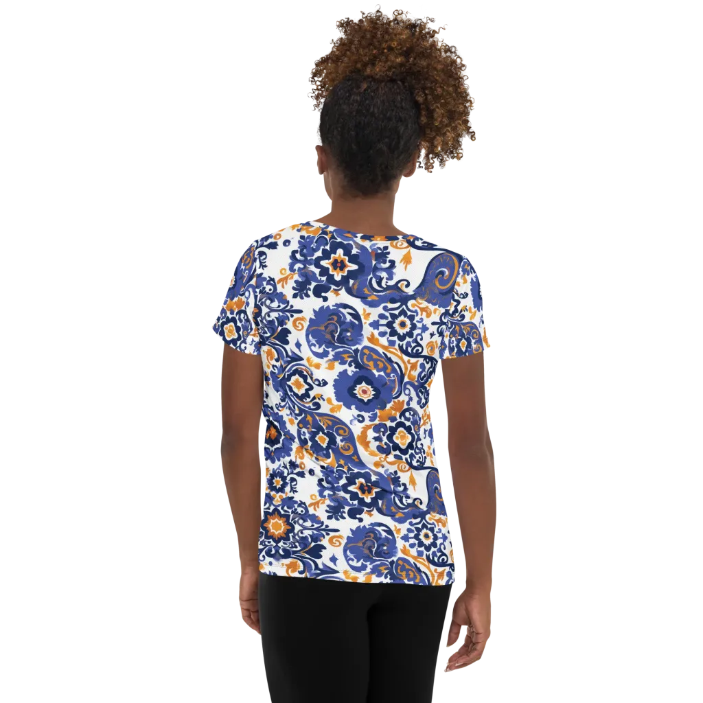 Indigo Gilded Garden on Women's Athletic T-Shirt — Back