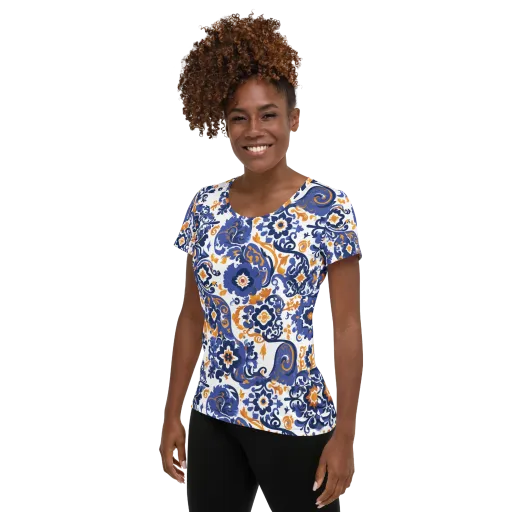 Indigo Gilded Garden on a Women's Athletic T-Shirt