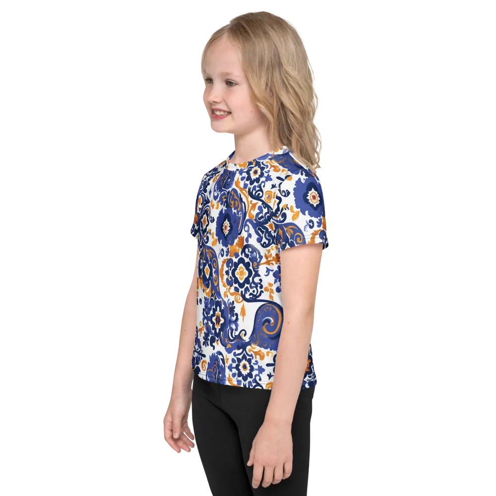 Indigo Gilded Garden on Kids Crew Neck T-Shirt — Left
