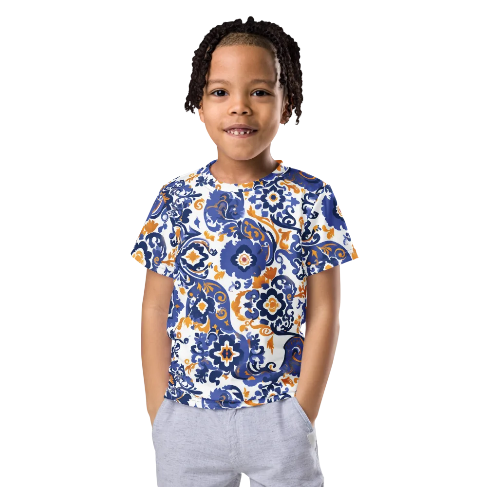 Indigo Gilded Garden on Kids Crew Neck T-Shirt — Front