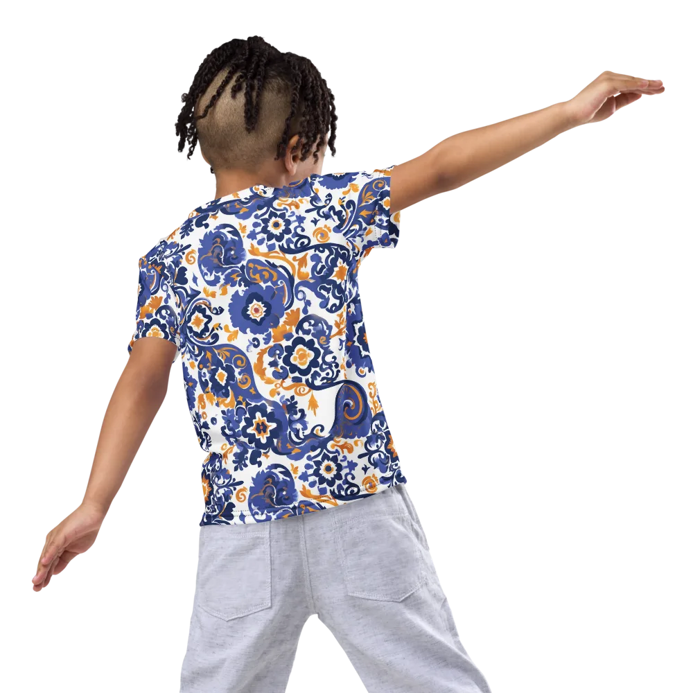 Indigo Gilded Garden on Kids Crew Neck T-Shirt — Back