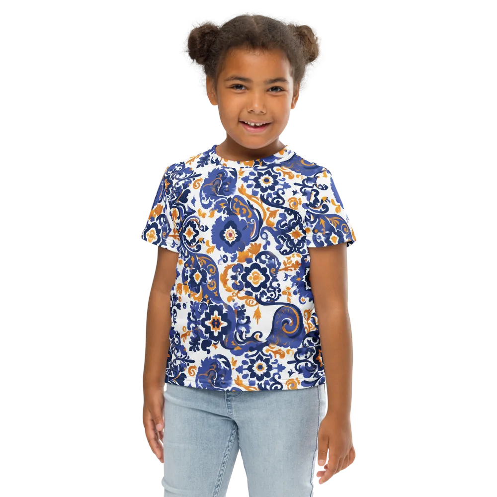 Indigo Gilded Garden on Kids Crew Neck T-Shirt — Front